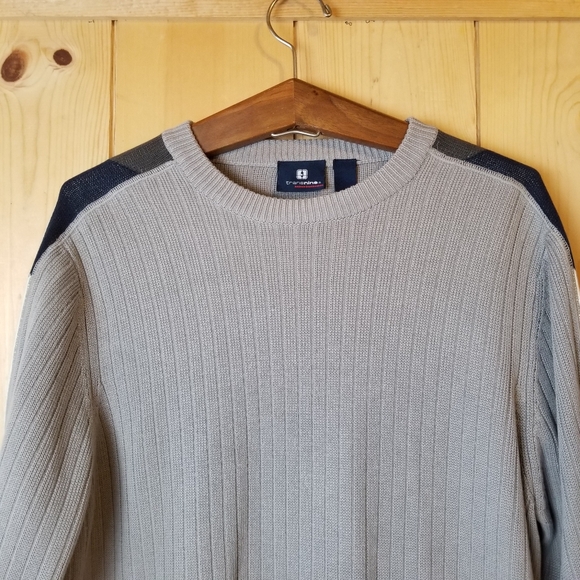 Vintage Transnine Ribbed Cotton Blend Knit Arm Stripe Crewneck Pull-On Sweater - Picture 2 of 11